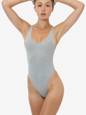 Nasty Gal Grey Ribbed Bodysuit Size S (High Cut) Low Back